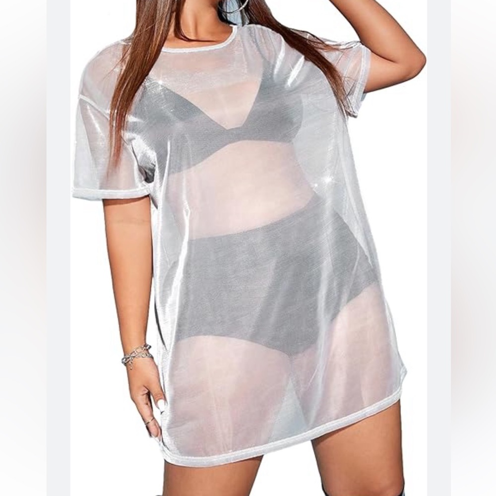 Shiny Mesh Dress / Coverup / Oversized Shirt